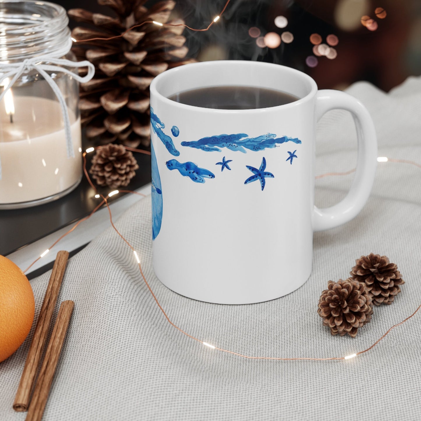 Blue Sand Dollar Coffee Mug Center Design 11 oz