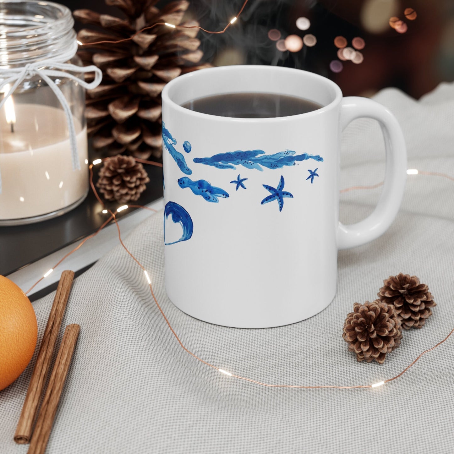 Blue Mussel Coffee Mug Center Design 11 oz