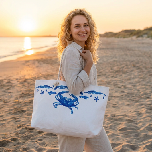 Blue Crab & Seaweed Beach Bag