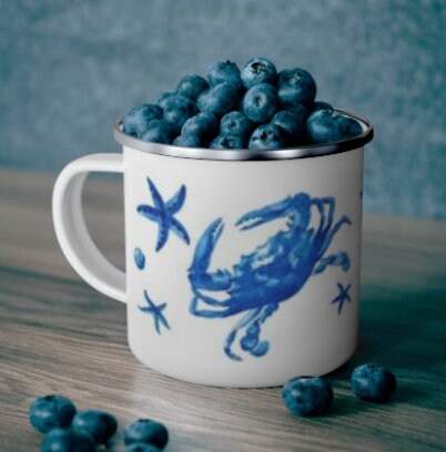 Blue Crab Enamel Camping Mug