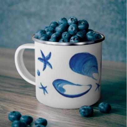 Blue Mussel Enamel Camping Mug