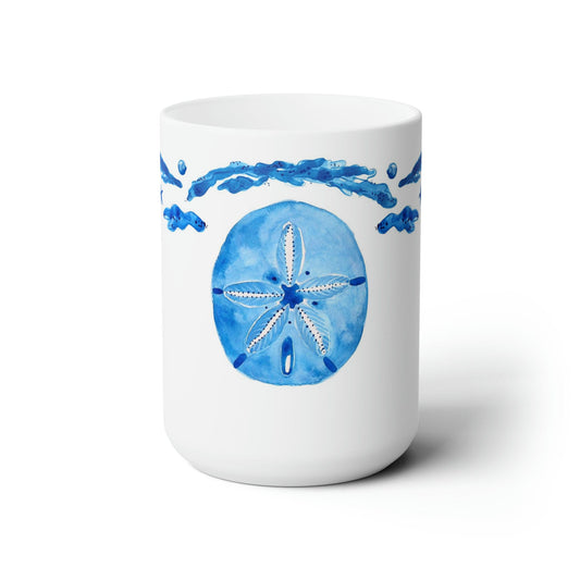 Blue Sand Dollar Center Design Ceramic 15oz Mug