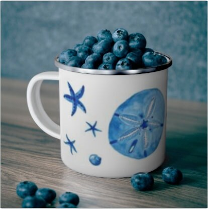 Blue Sand Dollar Enamel Camping Mug