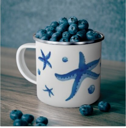 Blue Starfish Enamel Camping Mug