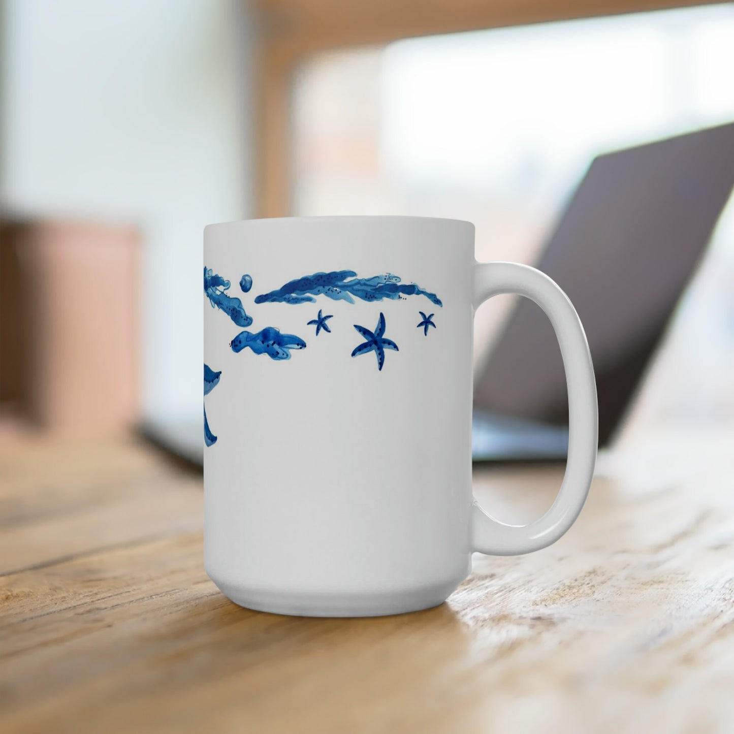 Blue Starfish Center Design Ceramic Mug 15oz