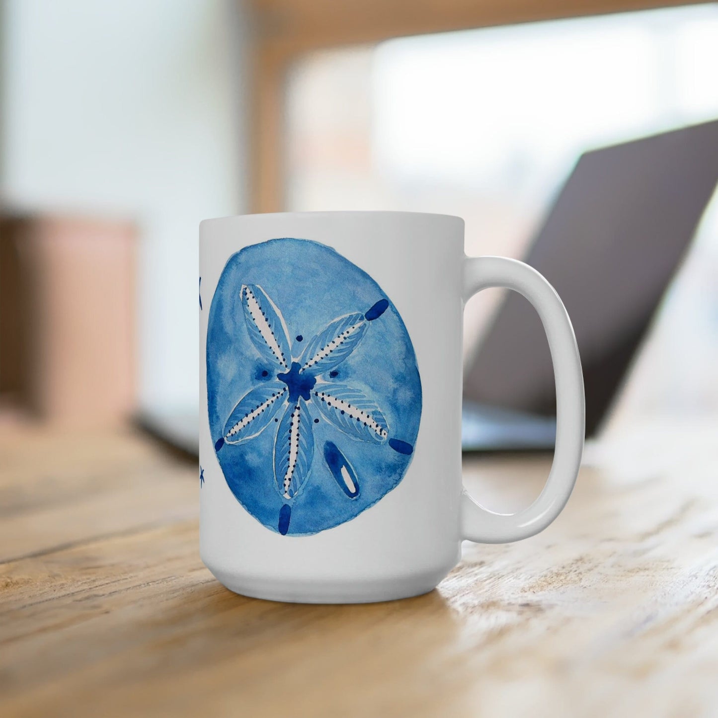 Blue Sand Dollar Ceramic Mug 15oz